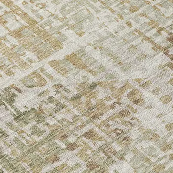 5' X 8' Fern Green And Beige Geometric Washable Indoor Outdoor Area Rug