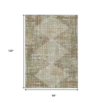 8' X 10' Fern Green And Beige Geometric Washable Indoor Outdoor Area Rug