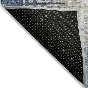 8' X 10' Navy Blue And Beige Geometric Washable Indoor Outdoor Area Rug