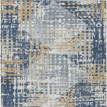 10' X 14' Navy Blue And Beige Geometric Washable Indoor Outdoor Area Rug