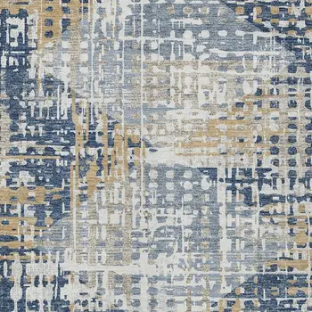 10' X 14' Navy Blue And Beige Geometric Washable Indoor Outdoor Area Rug