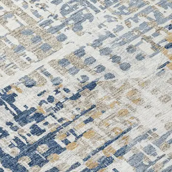 10' X 14' Navy Blue And Beige Geometric Washable Indoor Outdoor Area Rug