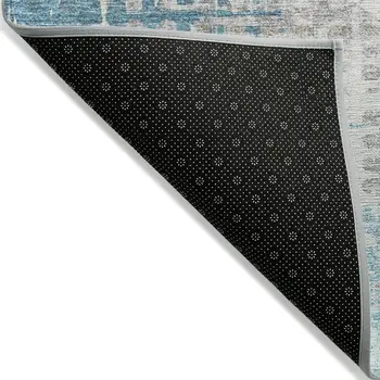3' X 5' Teal Blue And Beige Geometric Washable Indoor Outdoor Area Rug