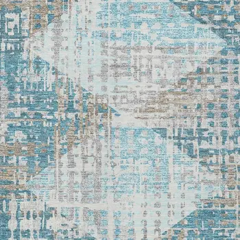 3' X 5' Teal Blue And Beige Geometric Washable Indoor Outdoor Area Rug