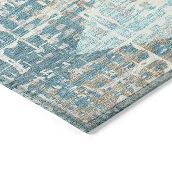 5' X 8' Teal Blue And Beige Geometric Washable Indoor Outdoor Area Rug