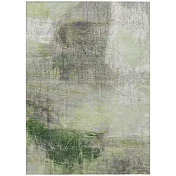 5' X 8' Artichoke Green And Ivory Abstract Washable Indoor Outdoor Area Rug