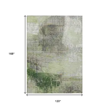 10' X 14' Artichoke Green And Ivory Abstract Washable Indoor Outdoor Area Rug