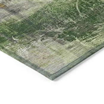 10' X 14' Artichoke Green And Ivory Abstract Washable Indoor Outdoor Area Rug
