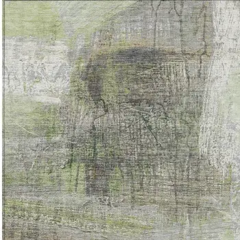 10' X 14' Artichoke Green And Ivory Abstract Washable Indoor Outdoor Area Rug