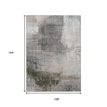 9' X 12' Beige And Gray Abstract Washable Indoor Outdoor Area Rug