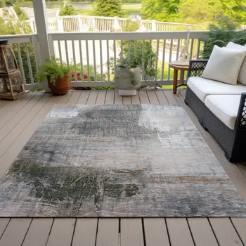 9' X 12' Beige And Gray Abstract Washable Indoor Outdoor Area Rug
