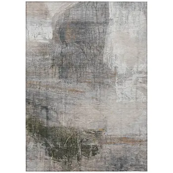 10' X 14' Beige And Gray Abstract Washable Indoor Outdoor Area Rug