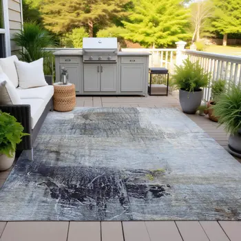 3' X 5' Sky Blue And Gray Abstract Washable Indoor Outdoor Area Rug