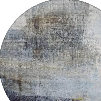 8' Sky Blue And Gray Round Abstract Washable Indoor Outdoor Area Rug