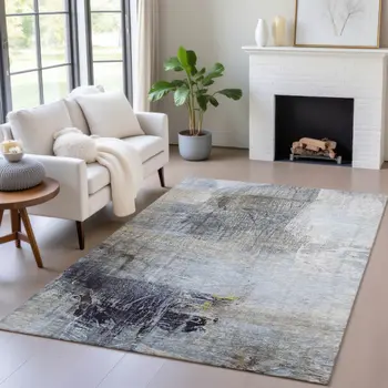 10' X 14' Sky Blue And Gray Abstract Washable Indoor Outdoor Area Rug