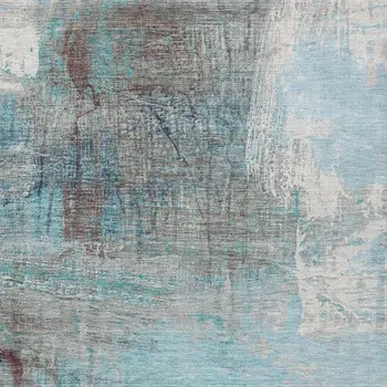 3' X 5' Teal Blue And Gray Abstract Washable Indoor Outdoor Area Rug