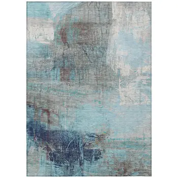 8' X 10' Teal Blue And Gray Abstract Washable Indoor Outdoor Area Rug