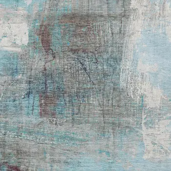 8' X 10' Teal Blue And Gray Abstract Washable Indoor Outdoor Area Rug