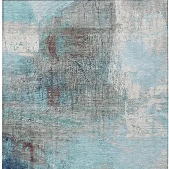 9' X 12' Teal Blue And Gray Abstract Washable Indoor Outdoor Area Rug