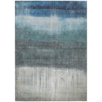 8' X 10' Blue And Gray Abstract Washable Indoor Outdoor Area Rug