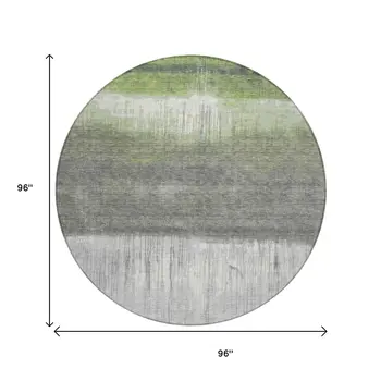 8' Fern Green And Gray Round Abstract Washable Indoor Outdoor Area Rug