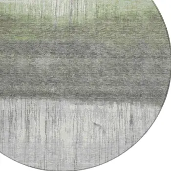 8' Fern Green And Gray Round Abstract Washable Indoor Outdoor Area Rug