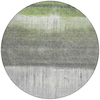 8' Fern Green And Gray Round Abstract Washable Indoor Outdoor Area Rug