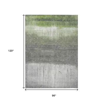 8' X 10' Fern Green And Gray Abstract Washable Indoor Outdoor Area Rug