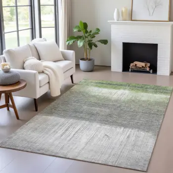 10' X 14' Fern Green And Gray Abstract Washable Indoor Outdoor Area Rug