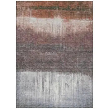 3' X 5' Rust And Ivory Abstract Washable Indoor Outdoor Area Rug