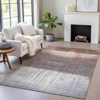 5' X 8' Rust And Ivory Abstract Washable Indoor Outdoor Area Rug