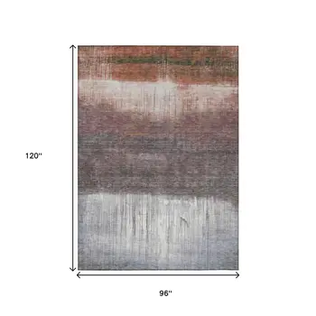 8' X 10' Rust And Ivory Abstract Washable Indoor Outdoor Area Rug
