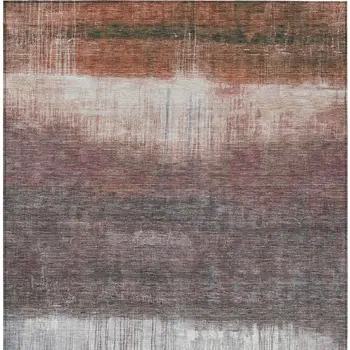 9' X 12' Rust And Ivory Abstract Washable Indoor Outdoor Area Rug