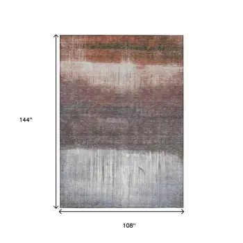 9' X 12' Rust And Ivory Abstract Washable Indoor Outdoor Area Rug