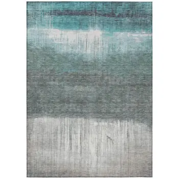 3' X 5' Teal Blue And Gray Abstract Washable Indoor Outdoor Area Rug