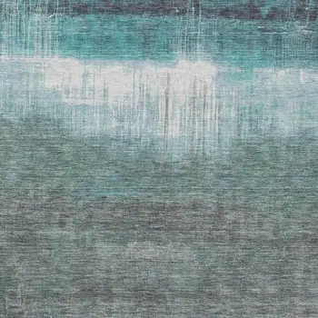 3' X 5' Teal Blue And Gray Abstract Washable Indoor Outdoor Area Rug