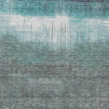 5' X 8' Teal Blue And Gray Abstract Washable Indoor Outdoor Area Rug