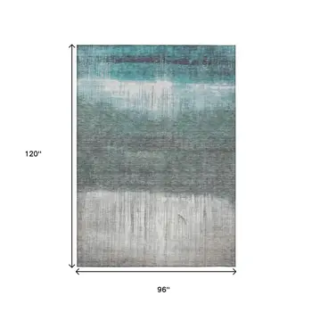 8' X 10' Teal Blue And Gray Abstract Washable Indoor Outdoor Area Rug