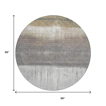 8' Taupe And Gray Round Abstract Washable Indoor Outdoor Area Rug