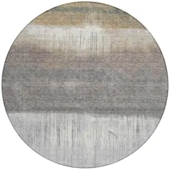 8' Taupe And Gray Round Abstract Washable Indoor Outdoor Area Rug