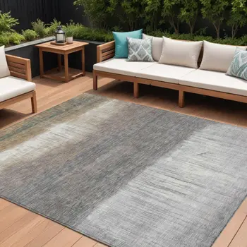 8' X 10' Taupe And Gray Abstract Washable Indoor Outdoor Area Rug
