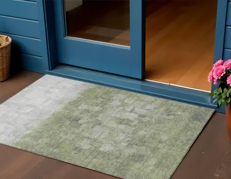 3' X 5' Fern Green And Silver Abstract Washable Indoor Outdoor Area Rug