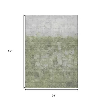 3' X 5' Fern Green And Silver Abstract Washable Indoor Outdoor Area Rug