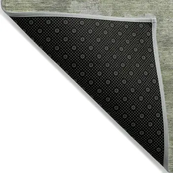 3' X 5' Fern Green And Silver Abstract Washable Indoor Outdoor Area Rug