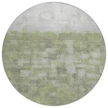8' Fern Green And Silver Round Abstract Washable Indoor Outdoor Area Rug