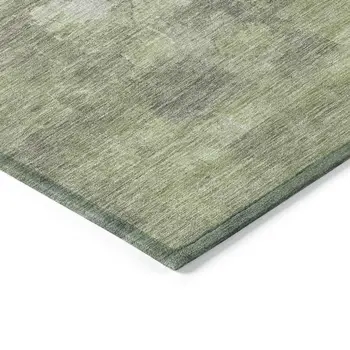 8' Fern Green And Silver Round Abstract Washable Indoor Outdoor Area Rug