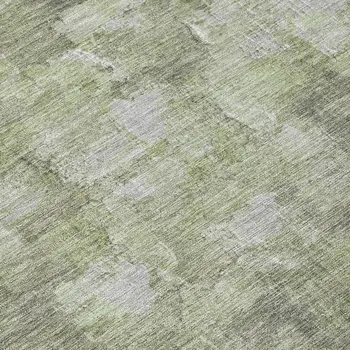 8' Fern Green And Silver Round Abstract Washable Indoor Outdoor Area Rug