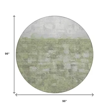8' Fern Green And Silver Round Abstract Washable Indoor Outdoor Area Rug