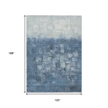 10' X 14' Navy Blue And Silver Abstract Washable Indoor Outdoor Area Rug