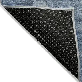 10' X 14' Navy Blue And Silver Abstract Washable Indoor Outdoor Area Rug
